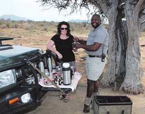 TAKING A BREAK. Coffee in the bush with our ranger Ernie Maetla.